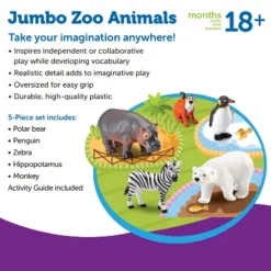 Learning Resources Jumbo Zoo Animals I Monkey, Penguin, Zebra, Polar Bear, And Hippo, 5 Animals -Learning Resources GUEST 77919cc1 904c 4191 9a44 1539f94bfb78
