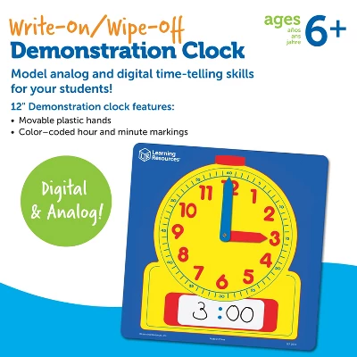 Learning Resources Write & Wipe Demonstration Clock, Easy-to-Read, 12" Square Clock, Ages 6+ 5 Learning Resources Write & Wipe Demonstration Clock, Easy-to-Read, 12" Square Clock, Ages 6+ - Image 3