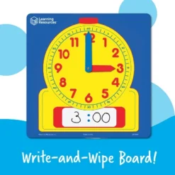 Learning Resources Write & Wipe Demonstration Clock, Easy-to-Read, 12" Square Clock, Ages 6+
